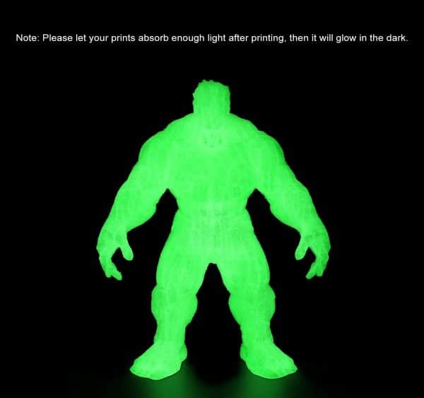 Filament 3d AMOLEN PLA vert phosphorescent personnage