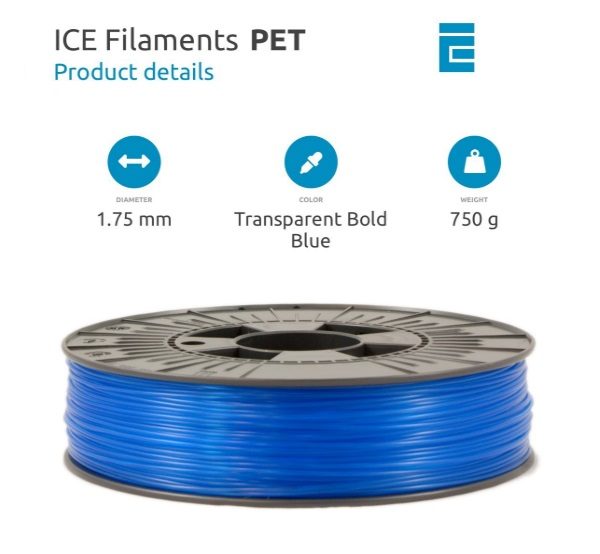 Filament 3d ICE FILAMENTS PET bleu ciel transparent 750g