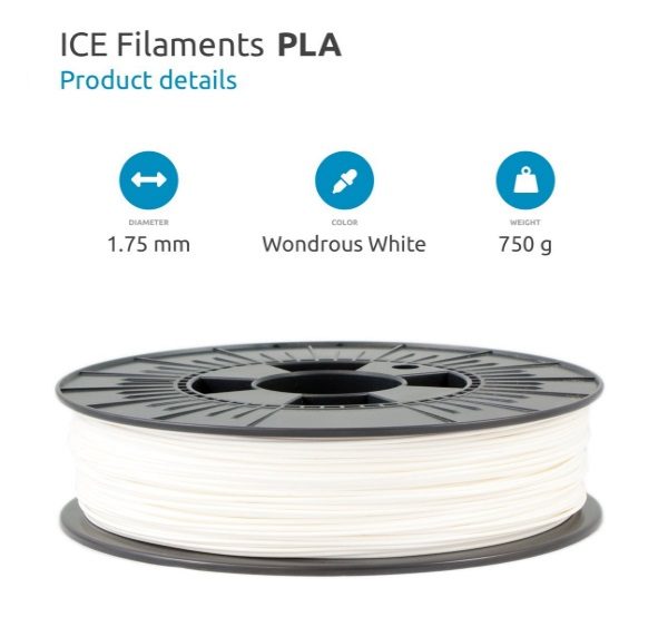 Filament 3d ICE FILAMENTS PLA blanc 1.75mm