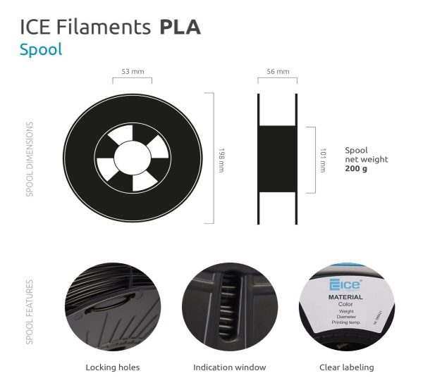 Filament 3d ICE FILAMENTS PLA blanc dimensions