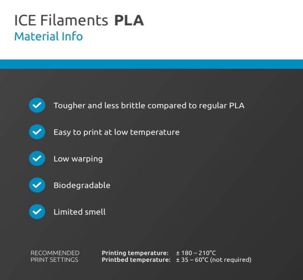 Filament 3d ICE FILAMENTS PLA blanc caractéristiques