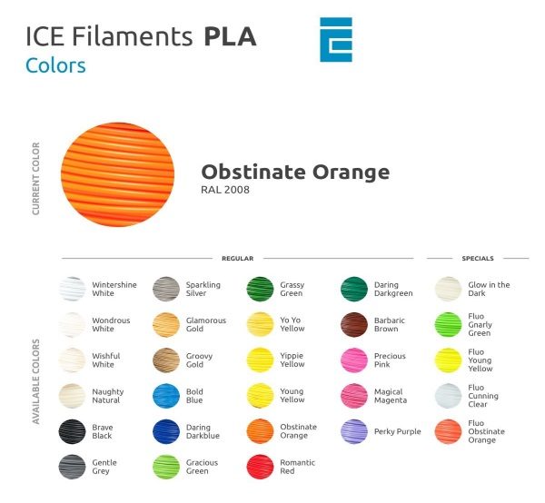 Filament 3d ICE FILAMENTS PLA orange coloris
