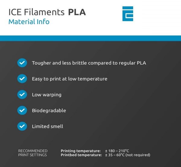 Filament 3d ICE FILAMENTS PLA orange caractéristiques