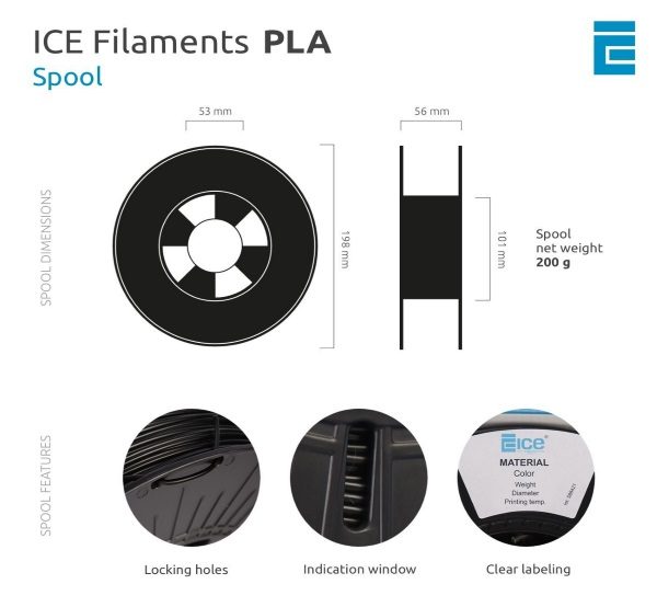Fil 3d ICE FILAMENTS PLA rouge dimensions