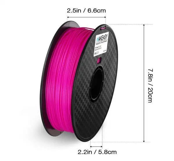 Filament 3d MAKEASY PLA violet dimensions