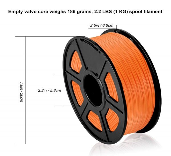 Filament 3d SUNLU PLA orange dimensions