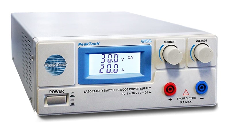 Alimentation stabilisée 20A fort courant, 12V 24V et même jusqu'à 30 volts, avec limiteur de courant ajustable et sortie protégées banane PeakTech 6155