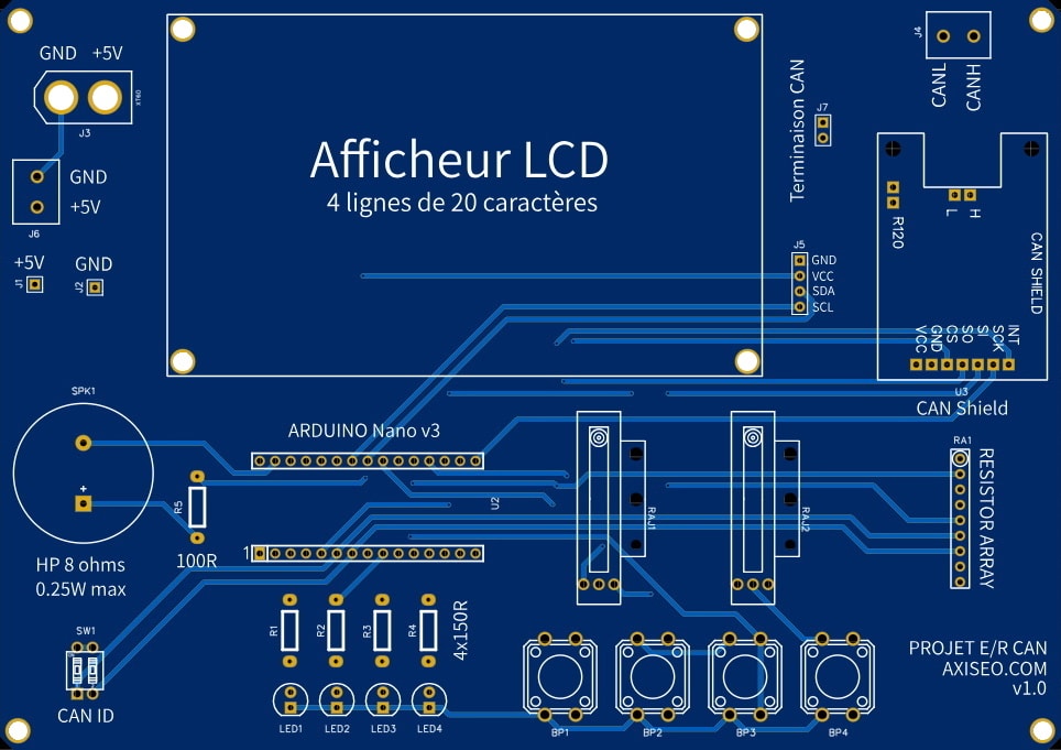 Carte bus can piloté par arduino et shield MCP2515, pour débuter en électronique, côté composant pour débutant communication élec