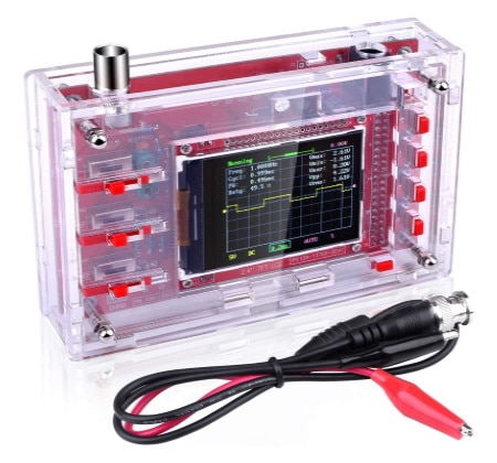 Oscilloscope numérique pas cher, petit boitier avec écran TFT, 1 voie avec sondes pinces crocodiles, 1 Msps faible coût, pour débutant en électronique