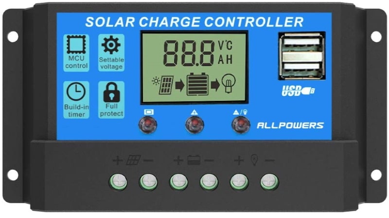 Régulateur solaire ALLPOWERS 12V et 24V pour 20A pour panneau photovoltaïque intelligent PWM avec afficheur LCD et port USB top4