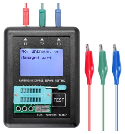 Testeur de composant électronique avec cordons de test, pour tester valeur ohmique, en farad, en henry, ainsi que jonction des diodes et transistors