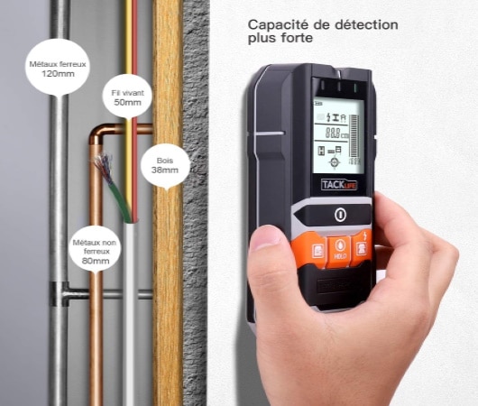 Testeur de courant électrique mural pour détecter câble électrique en profondeur, caché derrière mur, vérificateur présence tension et courant alternatif